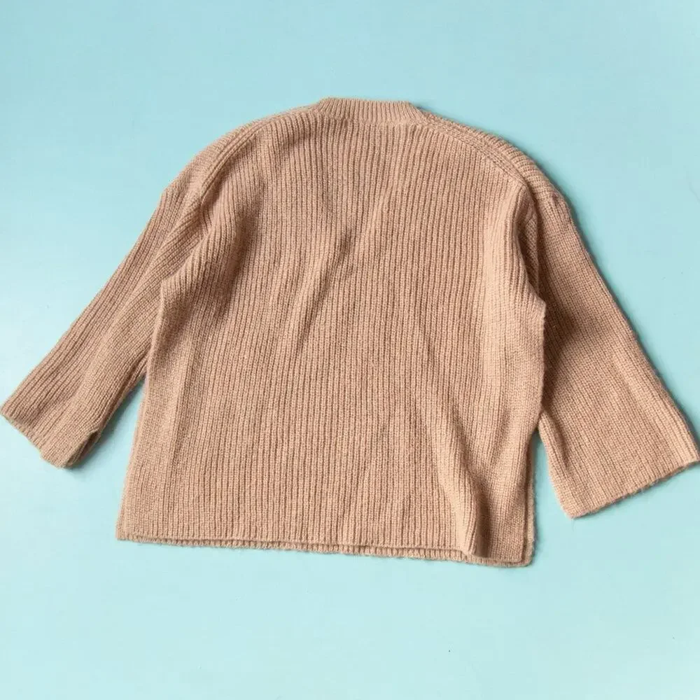 Rebecca Minkoff Remi Tan V-Neck Wool Mohair Knit Sweater Size Small Ribbed - Picture 7 of 10